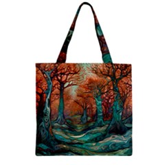 Trees Tree Forest Mystical Forest Nature Junk Journal Scrapbooking Landscape Nature Zipper Grocery Tote Bag by Maspions