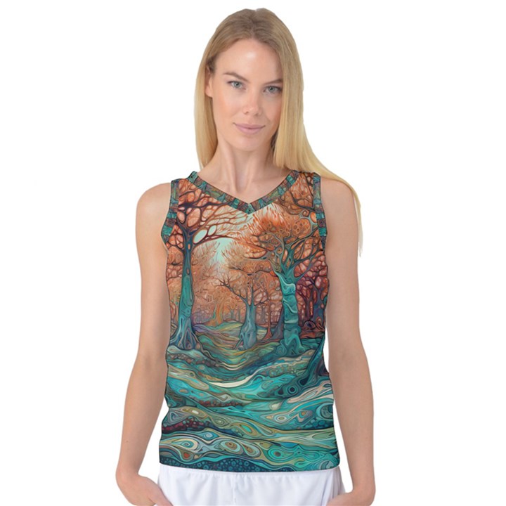 Trees Tree Forest Mystical Forest Nature Junk Journal Scrapbooking Landscape Nature Women s Basketball Tank Top