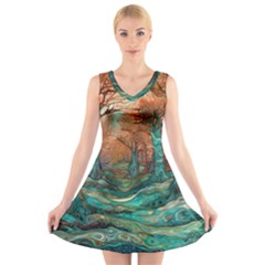 Trees Tree Forest Mystical Forest Nature Junk Journal Scrapbooking Landscape Nature V-neck Sleeveless Dress