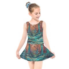 Trees Tree Forest Mystical Forest Nature Junk Journal Scrapbooking Landscape Nature Kids  Skater Dress Swimsuit by Maspions