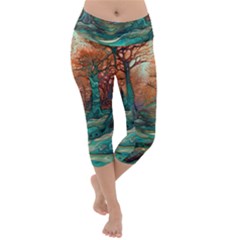 Trees Tree Forest Mystical Forest Nature Junk Journal Scrapbooking Landscape Nature Lightweight Velour Capri Yoga Leggings