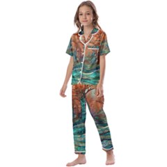 Trees Tree Forest Mystical Forest Nature Junk Journal Scrapbooking Landscape Nature Kids  Satin Short Sleeve Pajamas Set