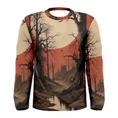 Comic Gothic Macabre Vampire Haunted Red Sky Men s Long Sleeve T-shirt