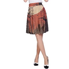 Comic Gothic Macabre Vampire Haunted Red Sky A-line Skirt