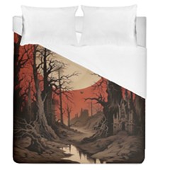 Comic Gothic Macabre Vampire Haunted Red Sky Duvet Cover (queen Size)