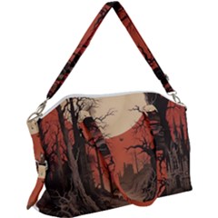 Comic Gothic Macabre Vampire Haunted Red Sky Canvas Crossbody Bag by Maspions