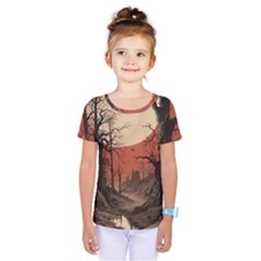 Comic Gothic Macabre Vampire Haunted Red Sky Kids  One Piece T-shirt