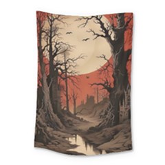 Comic Gothic Macabre Vampire Haunted Red Sky Small Tapestry