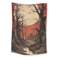 Comic Gothic Macabre Vampire Haunted Red Sky Large Tapestry