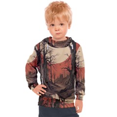 Comic Gothic Macabre Vampire Haunted Red Sky Kids  Hooded Pullover