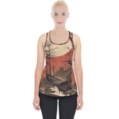 Comic Gothic Macabre Vampire Haunted Red Sky Piece Up Tank Top