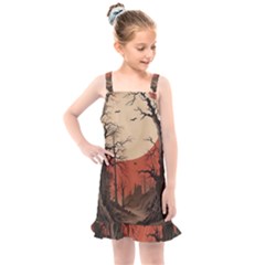 Comic Gothic Macabre Vampire Haunted Red Sky Kids  Overall Dress