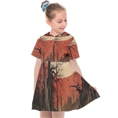 Comic Gothic Macabre Vampire Haunted Red Sky Kids  Sailor Dress