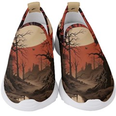 Comic Gothic Macabre Vampire Haunted Red Sky Kids  Slip On Sneakers