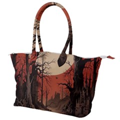 Comic Gothic Macabre Vampire Haunted Red Sky Canvas Shoulder Bag by Maspions