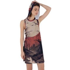 Comic Gothic Macabre Vampire Haunted Red Sky Racer Back Hoodie Dress