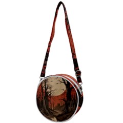 Comic Gothic Macabre Vampire Haunted Red Sky Crossbody Circle Bag by Maspions