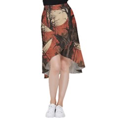 Comic Gothic Macabre Vampire Haunted Red Sky Frill Hi Low Chiffon Skirt