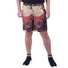 Comic Gothic Macabre Vampire Haunted Red Sky Men s Pocket Shorts by Maspions