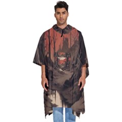 Comic Gothic Macabre Vampire Haunted Red Sky Men s Hooded Rain Ponchos