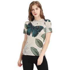 Butterflies Butterfly Botanical Nature Sketch Junk Journal Field Notes Paper Vintage Ephemera Women s Short Sleeve Rash Guard