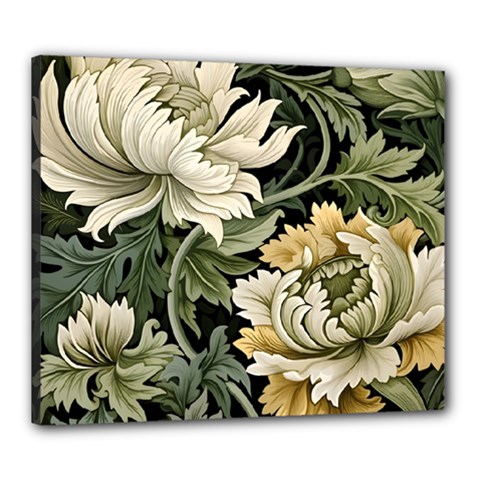 Flower Blossom Bloom Botanical Spring Nature Floral Pattern Leaves Canvas 24  X 20  (stretched)