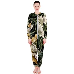 Flower Blossom Bloom Botanical Spring Nature Floral Pattern Leaves Onepiece Jumpsuit (ladies)