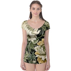 Flower Blossom Bloom Botanical Spring Nature Floral Pattern Leaves Boyleg Leotard 