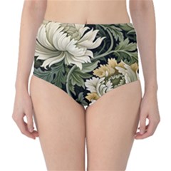 Flower Blossom Bloom Botanical Spring Nature Floral Pattern Leaves Classic High-waist Bikini Bottoms