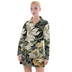 Flower Blossom Bloom Botanical Spring Nature Floral Pattern Leaves Women s Long Sleeve Casual Dress