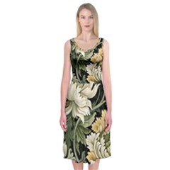 Flower Blossom Bloom Botanical Spring Nature Floral Pattern Leaves Midi Sleeveless Dress