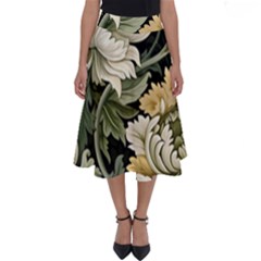 Flower Blossom Bloom Botanical Spring Nature Floral Pattern Leaves Perfect Length Midi Skirt