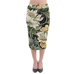 Flower Blossom Bloom Botanical Spring Nature Floral Pattern Leaves Midi Pencil Skirt