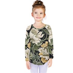 Flower Blossom Bloom Botanical Spring Nature Floral Pattern Leaves Kids  Long Sleeve T-shirt