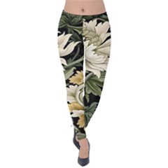 Flower Blossom Bloom Botanical Spring Nature Floral Pattern Leaves Velvet Leggings