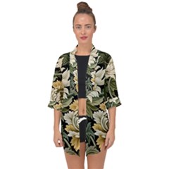 Flower Blossom Bloom Botanical Spring Nature Floral Pattern Leaves Open Front Chiffon Kimono by Maspions