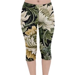 Flower Blossom Bloom Botanical Spring Nature Floral Pattern Leaves Velvet Capri Leggings 