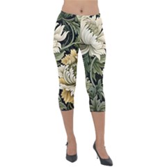 Flower Blossom Bloom Botanical Spring Nature Floral Pattern Leaves Lightweight Velour Capri Leggings 