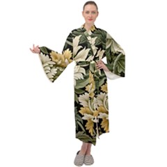 Flower Blossom Bloom Botanical Spring Nature Floral Pattern Leaves Maxi Velvet Kimono