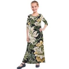 Flower Blossom Bloom Botanical Spring Nature Floral Pattern Leaves Kids  Quarter Sleeve Maxi Dress