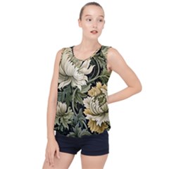 Flower Blossom Bloom Botanical Spring Nature Floral Pattern Leaves Bubble Hem Chiffon Tank Top