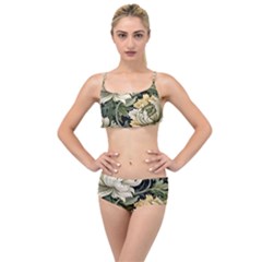 Flower Blossom Bloom Botanical Spring Nature Floral Pattern Leaves Layered Top Bikini Set