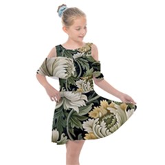 Flower Blossom Bloom Botanical Spring Nature Floral Pattern Leaves Kids  Shoulder Cutout Chiffon Dress