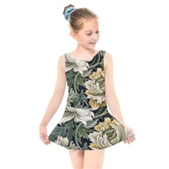 Flower Blossom Bloom Botanical Spring Nature Floral Pattern Leaves Kids  Skater Dress Swimsuit