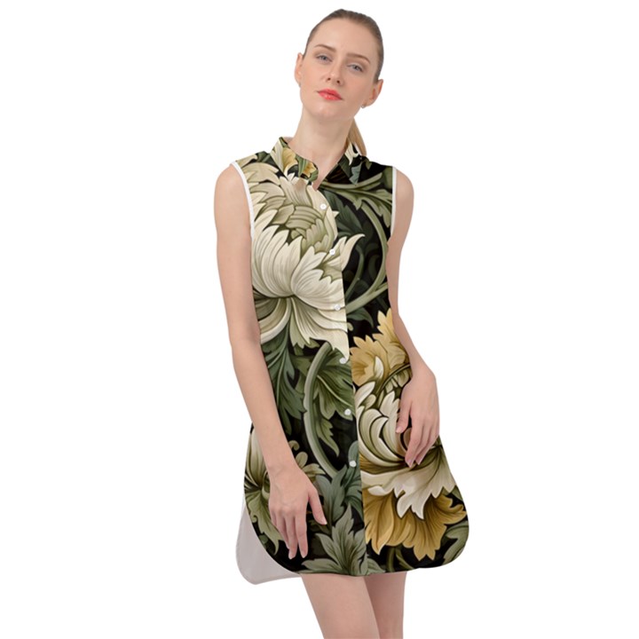 Flower Blossom Bloom Botanical Spring Nature Floral Pattern Leaves Sleeveless Shirt Dress