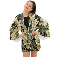 Flower Blossom Bloom Botanical Spring Nature Floral Pattern Leaves Long Sleeve Kimono by Maspions