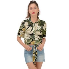 Flower Blossom Bloom Botanical Spring Nature Floral Pattern Leaves Tie Front Shirt 