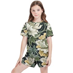 Flower Blossom Bloom Botanical Spring Nature Floral Pattern Leaves Kids  T-shirt And Sports Shorts Set by Maspions