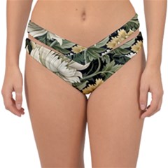 Flower Blossom Bloom Botanical Spring Nature Floral Pattern Leaves Double Strap Halter Bikini Bottoms