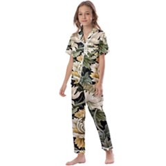 Flower Blossom Bloom Botanical Spring Nature Floral Pattern Leaves Kids  Satin Short Sleeve Pajamas Set